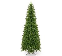 Takuvan 7.5ft Artificial Pencil Slim Christmas Tree, Includes Metal Stand, Kingswood Fir, Easy Assembly with Hinge