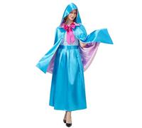 Takuvan Fairy Godmother Costume for Women Adult Blue Hooded Cape Cloak and Dress Outfit with Pink Bow for Halloween or Cosplay