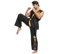 Takuvan Karate Costume for Men Deluxe Plus Size Halloween Karate Gi Uniform Set with Black Belt Headband Adult Unisex, Black, Medium