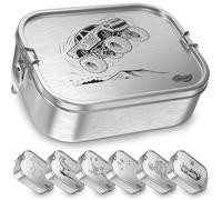 TAKWAY Children's Stainless Steel Lunch Box with Compartments 800 ml Leak-Proof Bento Box with Divisions Variable Lunch Box Nursery School (Monster Truck, 3 Compartments)