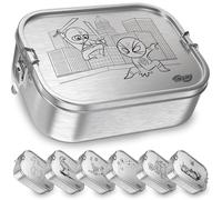 TAKWAY Children's Stainless Steel Lunch Box with Compartments, 800 ml, Leak-Proof, Bento Box with Divisions, Variable, Lunch Box, Nursery School (Ninja, 3 Compartments)