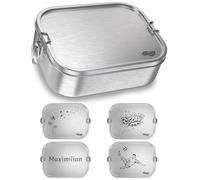 TAKWAY Stainless Steel Children's Lunch Box with Compartments, 1200 ml, Leak-Proof, Bento Box with Dividers, Variable, Lunch Box, Nursery School (Silver, 3 Compartments)