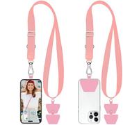 takyu 2 Pcs Adjustable Phone Lanyard Neck Strap, Universal Mobile Phone Lanyard with 4 Adhesive Tethers, Compatible for iPhone, Samsung, HUAWEI and Most Smartphone Pink