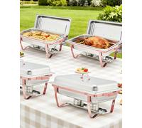 Takywep Chafing Dishes for Buffet Set of 4, 8QT Rectangular Buffet Servers and Warmers with Foldable Frame, Stainless Steel Food Warmers for Parties Wedding Catering, Gatherings, Rose Gold