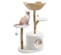 Takywep Modern Cat Tree Solid Wood Cat Tree with Condo & Scratching Posts Multi-Level Tower Furniture for Indoor Cats, Boho Chic Aesthetic Perch & Playhouse