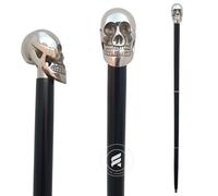 TAL The Antique's Lab Brass Walking Stick with Skull Head Handle - Victorian Style Wooden Cane, Black and Silver - Unique Vintage Walking Stick