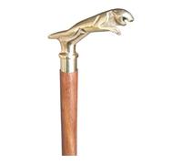 TAL The Antique's Lab Designer Brass Jaguar Head Handle Walking Stick - Antique Style Wooden Cane with Golden Finish - Elegant Walking Cane Gift for Men & Women - Vintage Decorative Accessory