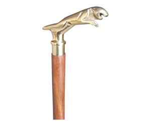 TAL The Antique's Lab Designer Brass Jaguar Head Handle Walking Stick - Antique Style Wooden Cane with Golden Finish - Elegant Walking Cane Gift for Men & Women - Vintage Decorative Accessory