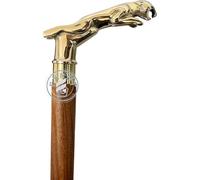 TAL The Antique's Lab - King Style Walking Cane for Men Jaguar Head Solid Brass Classic Antique Wooden Walking Stick for Men Women Elegant Decorative Walking Stick Assists