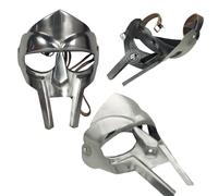 TAL THE ANTIQUE'S LAB MF Doom Chavo Halloween Mask - Roman Gladiator Helmet - Viking Mild Steel Iron Mask, Medieval Silver Color with Attached Leather Straps