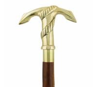 TAL The Antique's Lab - Solid Brass Anchor Handle - Brown Wood and Metal Walking Stick for Men, Spindle Shaft Design