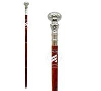 TAL The Antique's Lab Victorian Antique Wooden Walking Stick - Brass Handle Knob Silver Finish Handle on Brown Stick Men & Women Unisex Sturdy Folding Classic Walking Cane
