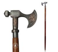 TAL The Antique's Lab Viking Walking Stick Cane - 36" Brown Red Wood, Three-Fold Unique Design Handle, Natural Wood Unisex Costume Cane for Men & Women