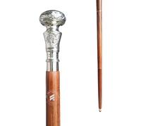 TAL The Antique's Lab Vintage Wooden Walking Cane with Silver Brass Knob Handle - Brown Victorian Fancy Cane Gift for Men & Women