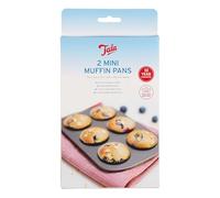 Tala 2 Mini Muffin Tin Non-stick Baking Tray - Even Heat Muffin Trays for Mini Cupcakes, Snacks & Appetisers - Carbon Steel, Wide Flat Handles, Dishwasher & Freezer Safe, Grey, 20cm x 14cm