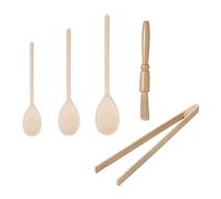 Tala 5 Piece Wooden Baking Set Containing Small, Medium & Large Spoons, Pastry Brush & Tongs Sustainable FSC Certified Beechwood, Utensils for Any Kitchen, Perfect for Non-Stick