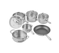 Tala 6 Piece Stainless Steel Cookware Set - Non-Stick Frying Pan, 4 Multifunctional Cooking Pots with Tempered Glass Lids & Steamer - Dishwasher Safe, Scratch Resistant - Suitable for All Stoves