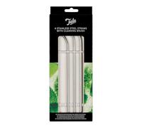 Tala Barware Stainless Steel Straws, 4 Reusable Metal Drinking Straws with Cleaning Brush, Ideal for Smoothie's, Milkshake's, Cocktail's and Hot Drinks