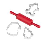Tala Christmas Themed Mini Baking Set, Perfect for Festive Family Baking and Includes Santa, Christmas Tree and Gingerbread Cutters and a Handy Silicone Rolling Pin