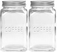 Tala Glass Coffee Storage Canister, Clear ribbed glass with a capacity of 1250 ml, with a screw top lid this jar is ideal for storing coffee beans, filter, ground and instant coffee (Pack of 2)