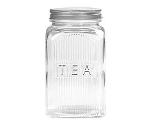 Tala Glass Storage Canister for Tea, Clear Ribbed Glass Container with a Capacity of 1250 ml, With Screw top lid this jar is ideal for storing Loose Tea and Traditional Tea Bags