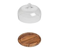Tala Large Clear Glass Dome Round Acacia Serving Board, Perfect for displaying Cheese, Meats and freshly baked goods, Serving Board duals as a Chopping Board