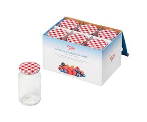 Tala Pack of 6 Gingham Lidded Screw Top Jars, Stylish Storage for Kitchen, Pantry, and Craft Use, Durable Glass, 454ml Capacity