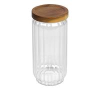 Tala Ribbed Glass Storage Jar with FSC Acacia Lid, Stylish Airtight Kitchen Jars for Dry Ingredients, Tea, Coffee, Sugar, Pasta & More, Clear Glass Canisters for Modern Kitchens, 990ml