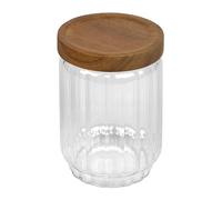 Tala Ribbed Glass Storage Jar with FSC Acacia Lid, Stylish Airtight Kitchen Jars for Dry Ingredients, Tea, Coffee, Sugar, Pasta & More, Clear Glass Canisters for Modern Kitchens, 600ml