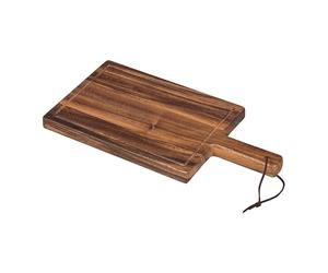 Tala Small Chunky Handled Board with Groove and Leather Tie, Lacquered Acacia Wood Board Ideal for Serving, Display and Chopping All Foods and Perfect for Serving Steak and Chips, Measures 35x18x2cm