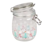 Tala Snowman and Christmas Tree Themed Airtight Jar, Christmas Style Festive Jar with Gingerbread House and Snowy Scene, for Preserving Cookies, Sweets and other goods, 750 ml capacity