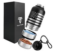 TALA TEAM Insulated Dog Water Bottle Portable (32oz) - Dog Travel Water Bottle with a hook for hiking & 2 bowls attached. Dog Travel Accessories, Travel Dog Bowls, Water Bottle For Dogs. Black&Silver.