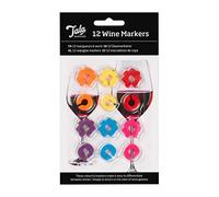 Tala Barware Wine Glass Markers, Set of 12 Silicone Wine Glass Charms to mark and claim glasses, ideal for parties and entertaining, Come with assorted Colors and Shapes