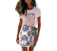 Talakeno Womens Summer Floral Wrap Short Skirt Tie Side High Waist A Line Beach Vacation Boho Mini Skirt, Blue, L