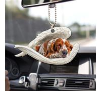 Talataca Basset Hound Sleeping Angel Wing Memorial Dog 2D Flat Car Rear View Mirror Accessories Christmas Tree Ornament Decoration Hanging Charm Interior Rearview Pendant Decor Gift