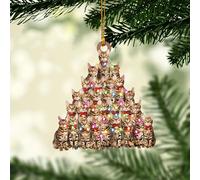 Talataca Bengal Cat 2D Flat Christmas Ornament, Bengal Cat Christmas Pine Tree Shape with String Light Pine Tree Decor, Hanging House Charm Eve Keepsake, Car Rear View Mirror Accessories, Xmas Gift