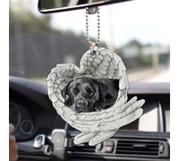 Talataca Black Labrador Retriever Sleeping Angel Wing Memorial Dog 2D Flat Car Rear View Mirror Accessories Christmas Tree Ornament Decoration Hanging Charm Interior Rearview Pendant Decor Gift