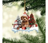 Talataca Brown Poodle 2D Flat Christmas Ornament, Caniche Dog Gift Boxes Pine Tree Decor, Hanging House Charm Eve Keepsake, Car Rear View Mirror Accessories, Xmas Gift