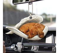 Talataca Dachshund Sleeping Angel Wing Memorial Tan Wheaten Dachshund 2D Flat Car Rear View Mirror Accessories Christmas Tree Ornament Decoration Hanging Charm Interior Rearview Pendant Decor Gift