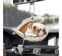 Talataca English Bulldog Sleeping Angel Wing, Memorial Dog 2D Flat Car Rear View Mirror Accessories Christmas Tree Ornament Decoration Hanging Charm Interior Rearview Pendant Decor Gift