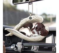 Talataca English Springer Spaniel Sleeping Angel Wing Memorial Dog 2D Flat Car Rear View Mirror Accessories Christmas Tree Ornament Decoration Hanging Charm Interior Rearview Pendant Decor Gift