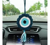 Talataca Evil Eye Crochet Car Ornament - Handmade Turkish Blue Eye Rearview Mirror Charm, Spiritual Protection Hanging Decor, Good Luck Gift, Boho Tree Ornament
