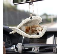 Talataca Golden Retriever Sleeping Angel Wing Memorial Dog 2D Flat Car Rear View Mirror Accessories Christmas Tree Ornament Decoration Hanging Charm Interior Rearview Pendant Decor Gift
