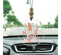 Talataca Makes You Happy 2D Flat Car Ornament & Wood Beads, Inspirational Quote Beaded Rear View Mirror Accessories, Retro Rearview Hanging Charm, Christmas Tree Decor