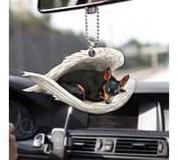 Talataca Miniature Pinscher Sleeping Angel Animal Pet Dog Farmhouse 2D Flat Car Rear View Mirror Accessories Christmas Tree Ornament Decoration Hanging Charm Interior Rearview Pendant Decor Gift