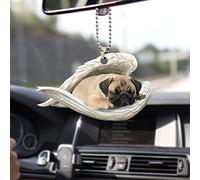 Talataca Pug Sleeping Angel Wing Memorial Animal Pet Dog Farmhouse 2D Flat Car Rear View Mirror Accessories Christmas Tree Ornament Decoration Hanging Charm Interior Rearview Pendant Decor Gift