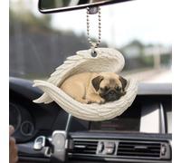 Talataca Pug Sleeping Angel Wing Memorial Animal Pet Dog Farmhouse 2D Flat Car Rear View Mirror Accessories Christmas Tree Ornament Decoration Hanging Charm Interior Rearview Pendant Decor Gift