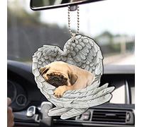 Talataca Pug Sleeping Angel Wing Memorial Dog 2D Flat Car Rear View Mirror Accessories Christmas Tree Ornament Decoration Hanging Charm Interior Rearview Pendant Decor Gift