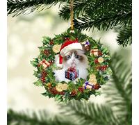 Talataca Ragdoll 2D Flat Christmas Ornament, Ragdoll Cat Wearing A Christmas Hat Wreath Pine Tree Decor, Hanging House Charm Eve Keepsake, Car Rear View Mirror Accessories, Xmas Gift