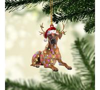 Talataca Rhodesian Ridgeback 2D Flat Christmas Ornament, Christmas Hat Reindeer with String Lights Pine Tree Decor, Hanging House Charm Eve Keepsake, Car Rear View Mirror Accessories, Xmas Gift
